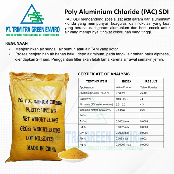 PAC SDI - Poly Aluminium Chloride / Water Purifier Ex China - 25 Kg